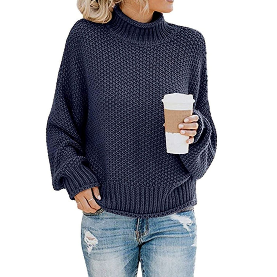 Damen Strickjacke mit Rollkragen zu Weihnachten in Marineblau
