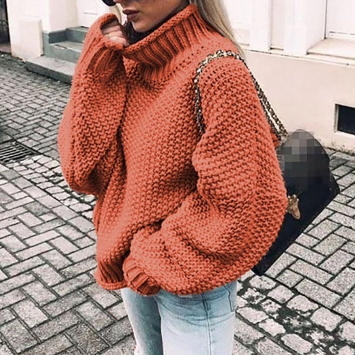 Damen Strickjacke mit Rollkragen zu Weihnachten in Orange
