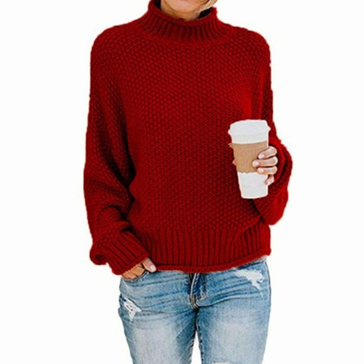Damen Strickjacke mit Rollkragen zu Weihnachten in Rot