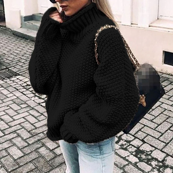 Damen Strickjacke mit Rollkragen zu Weihnachten in Schwarz