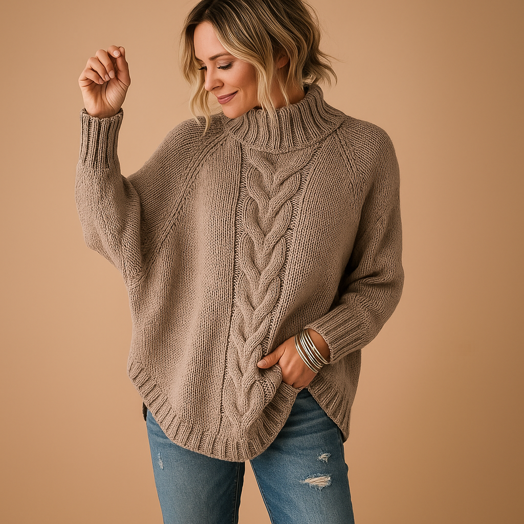 Damen Strickjacke mit Rollkragen zum Layern in Braun