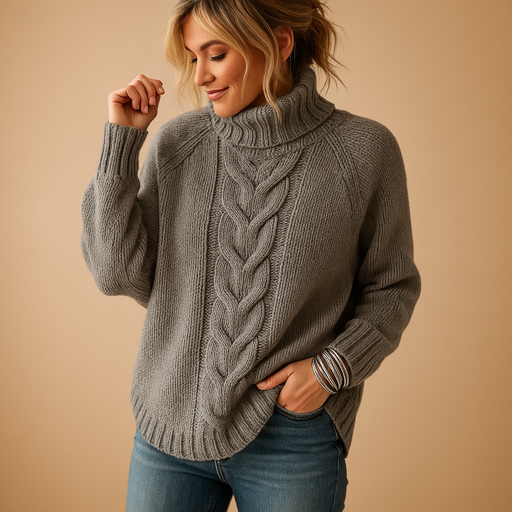 Damen Strickjacke mit Rollkragen zum Layern in Grau