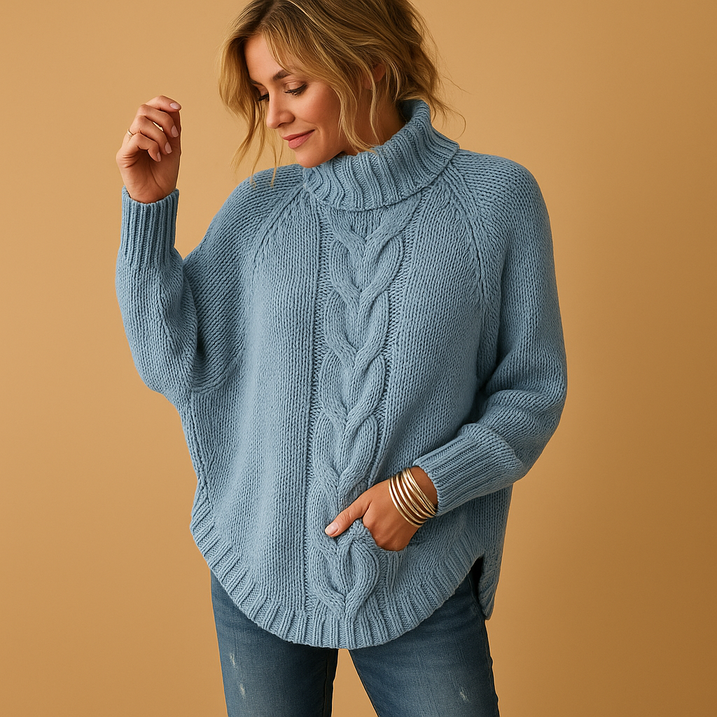 Damen Strickjacke mit Rollkragen zum Layern in Hellblau