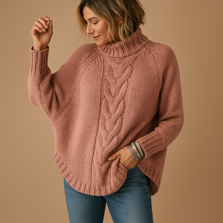 Damen Strickjacke mit Rollkragen zum Layern in Rosa