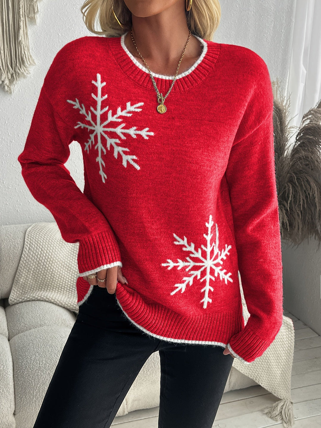 Damen Strickjacke mit Schneeflocken für Winter (22)