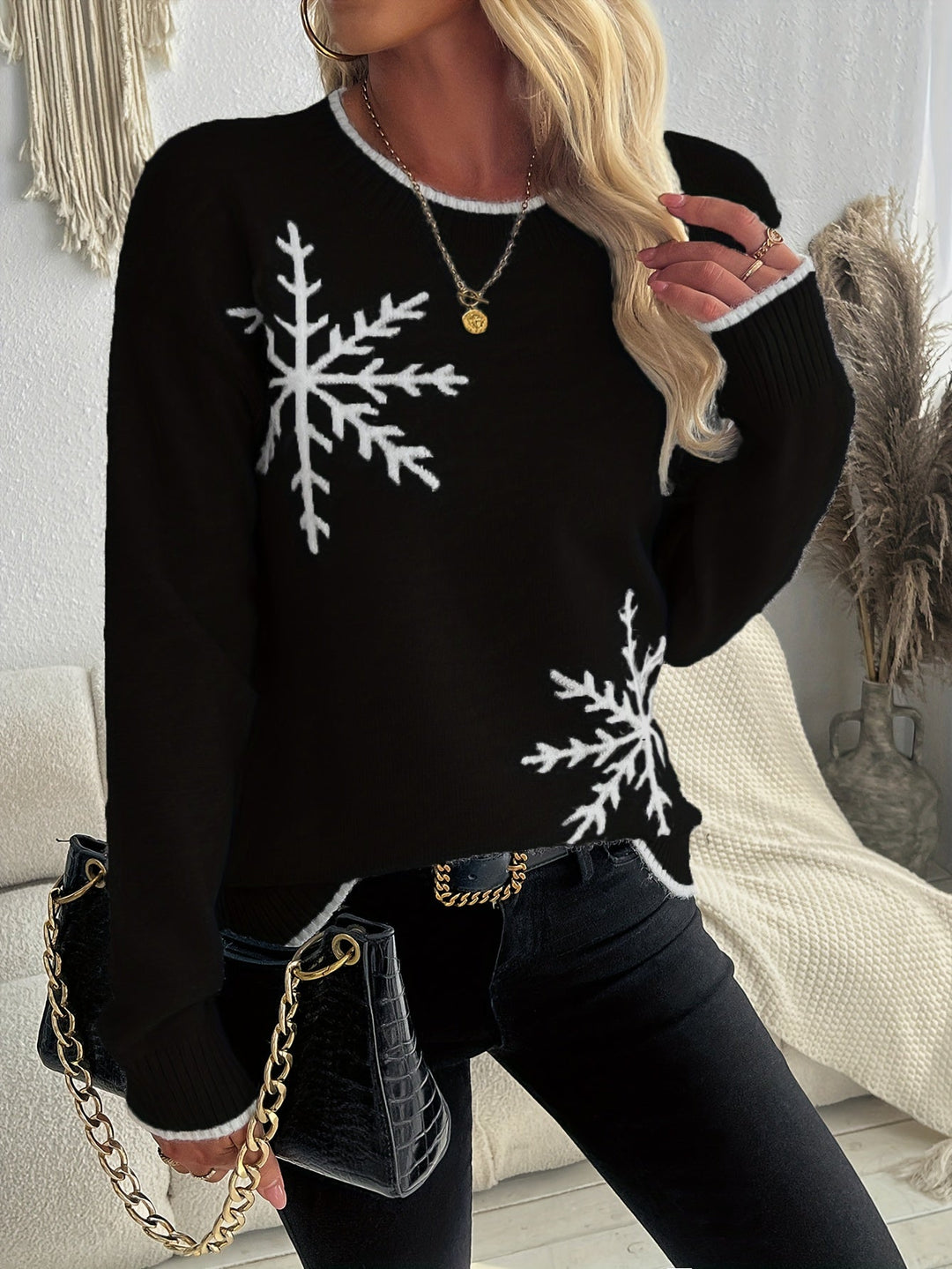 Damen Strickjacke mit Schneeflocken für Winter (8)