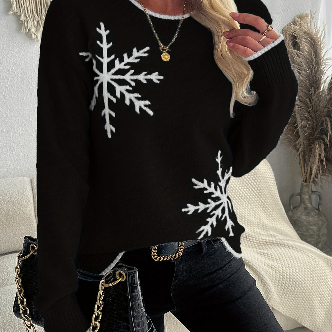 Damen Strickjacke mit Schneeflocken für Winter in Schwarz