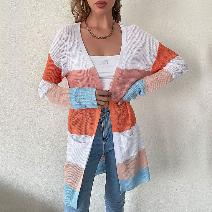 Damen Strickjacke mit Streifen und Taschen (2)