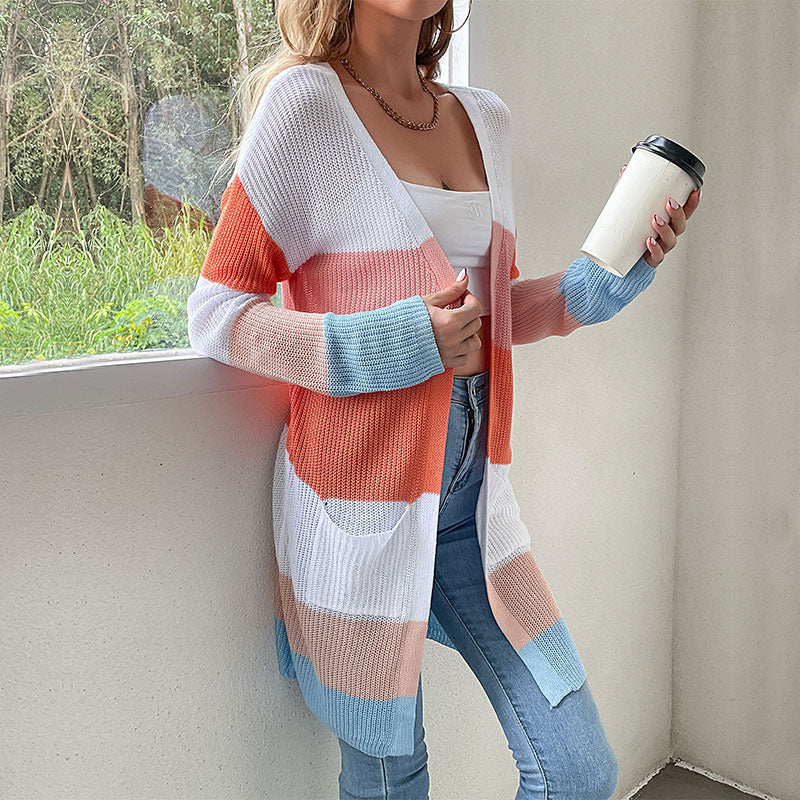 Damen Strickjacke mit Streifen und Taschen (3)