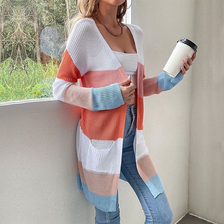 Damen Strickjacke mit Streifen und Taschen (3)
