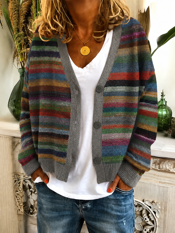 Damen Strickjacke mit Streifenmuster für Herbsttage (2)