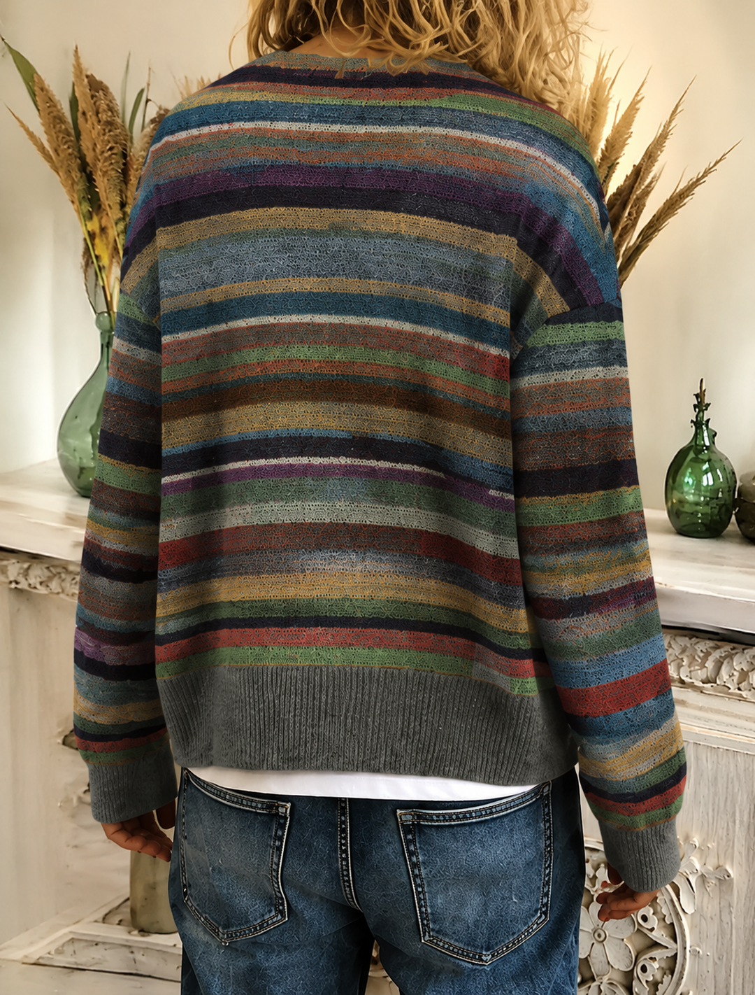 Damen Strickjacke mit Streifenmuster für Herbsttage (4)