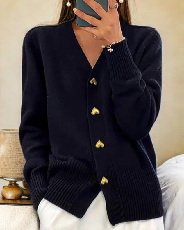 Damen Strickjacke mit V-Ausschnitt im klassischen Stil in Schwarz