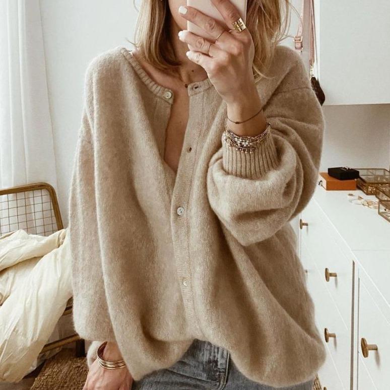 Damen Strickjacke Oversize aus weichem Knit in Braun