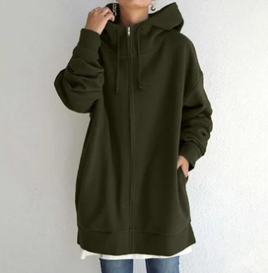Damen Strickjacke Oversize mit Reißverschluss in Army Green