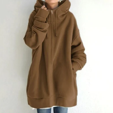 Damen Strickjacke Oversize mit Reißverschluss in Braun