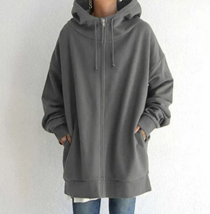 Damen Strickjacke Oversize mit Reißverschluss in Grau