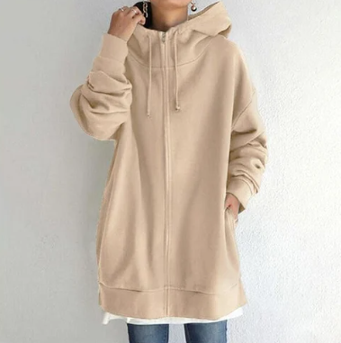 Damen Strickjacke Oversize mit Reißverschluss in Khaki