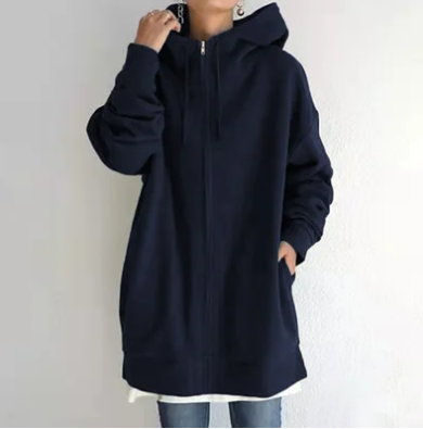 Damen Strickjacke Oversize mit Reißverschluss in Marineblau