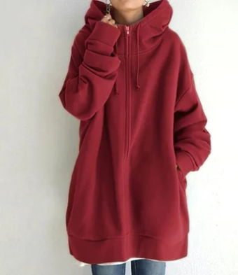 Damen Strickjacke Oversize mit Reißverschluss in Rot