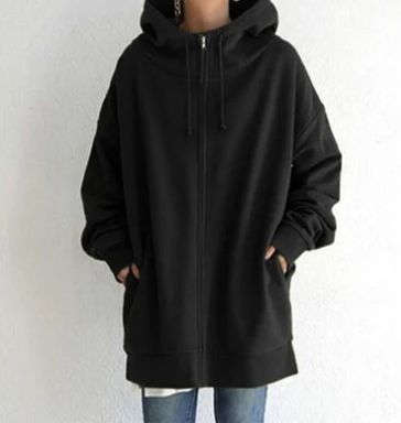 Damen Strickjacke Oversize mit Reißverschluss in Schwarz