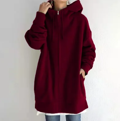 Damen Strickjacke Oversize mit Reißverschluss in Weinrot