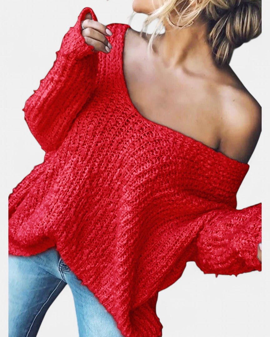 Damen Strickjacke Oversized aus Grobstrick in Dunkelrot