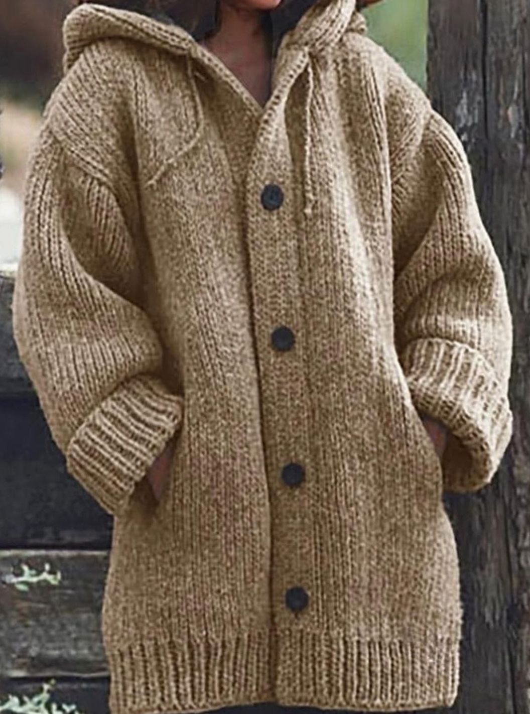 Damen Strickjacke Oversized aus Grobstrick für Herbst in Khaki
