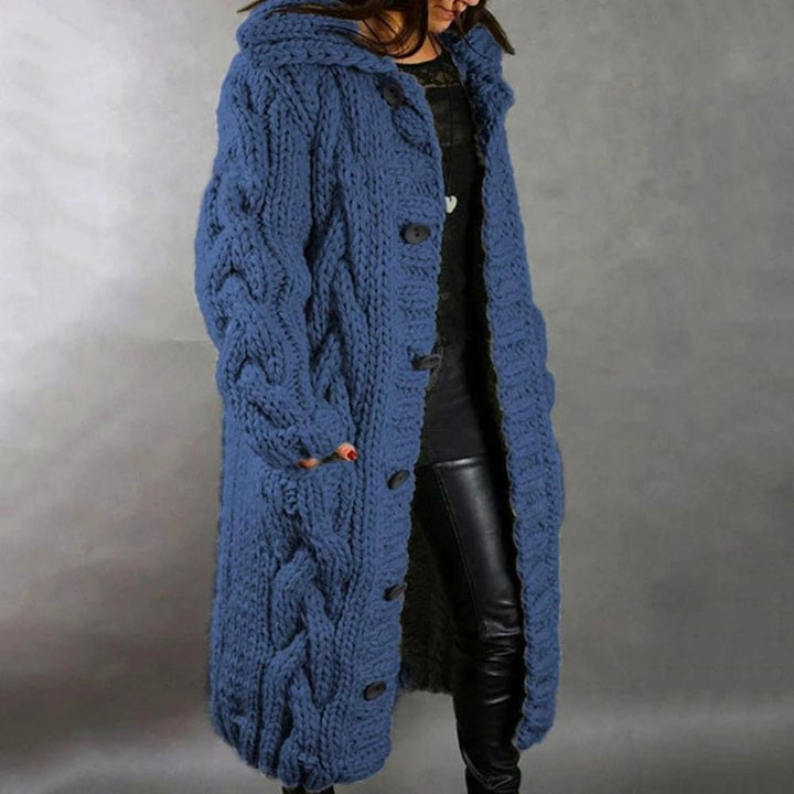 Damen Strickjacke Oversized im Zopfmuster in Blau
