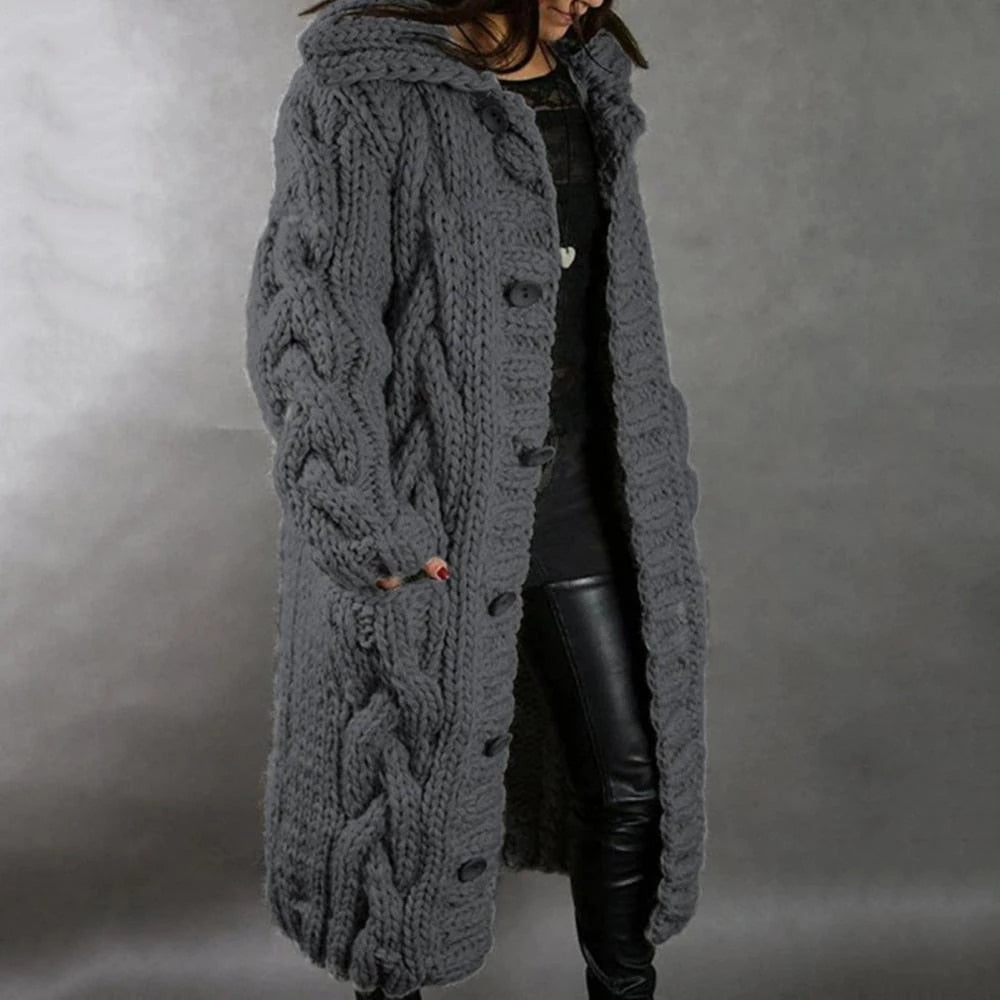 Damen Strickjacke Oversized im Zopfmuster in Dunkelgrau