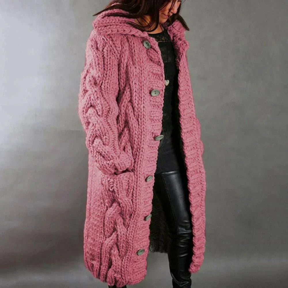 Damen Strickjacke Oversized im Zopfmuster in Rosa