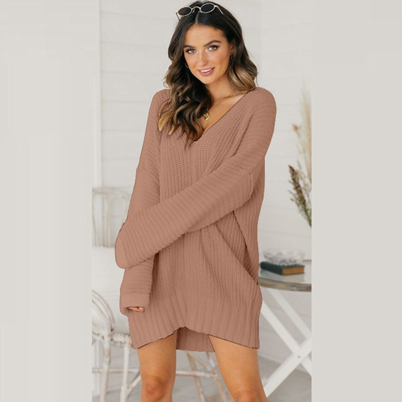 Damen Strickjacke Oversized V-Ausschnitt Longline in Beige