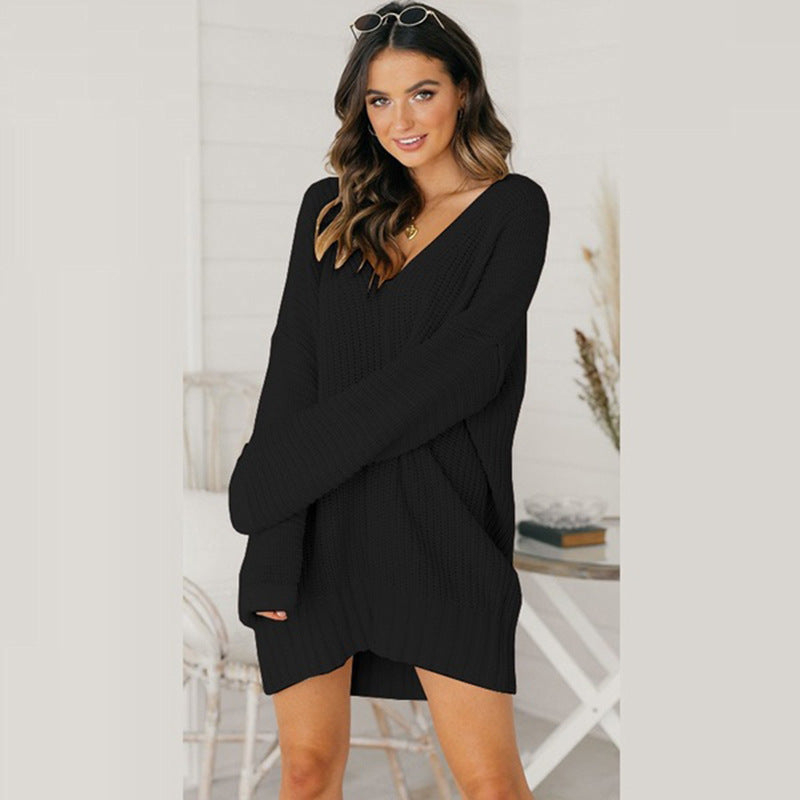 Damen Strickjacke Oversized V-Ausschnitt Longline in Schwarz