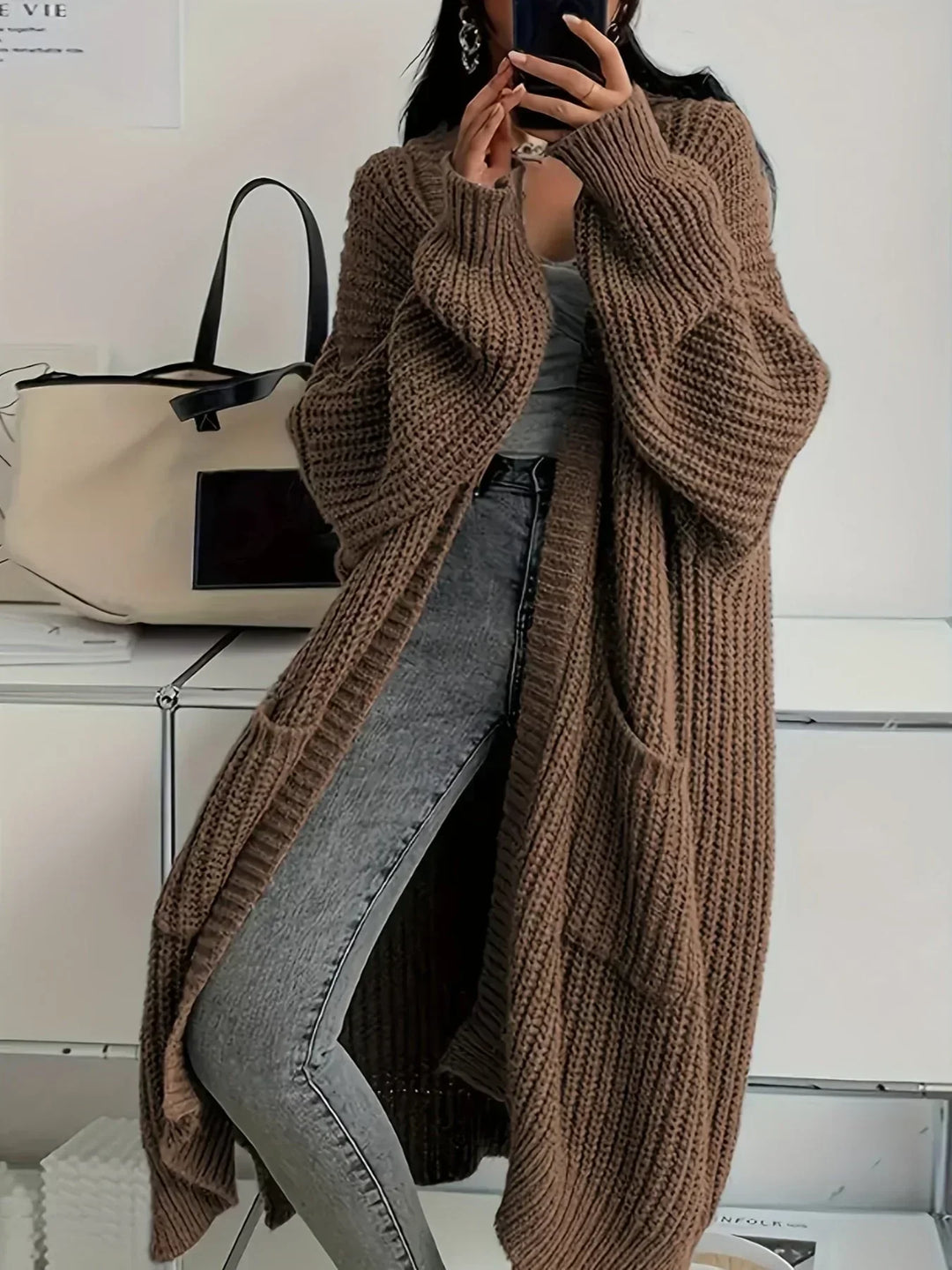 Damen Strickjacke Oversized zum Schichten in Braun