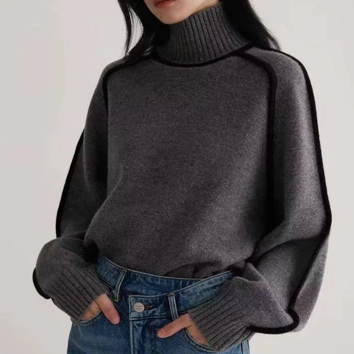 Damen Strickjacke Rollkragen aus Wollmischung in Graphite Gray