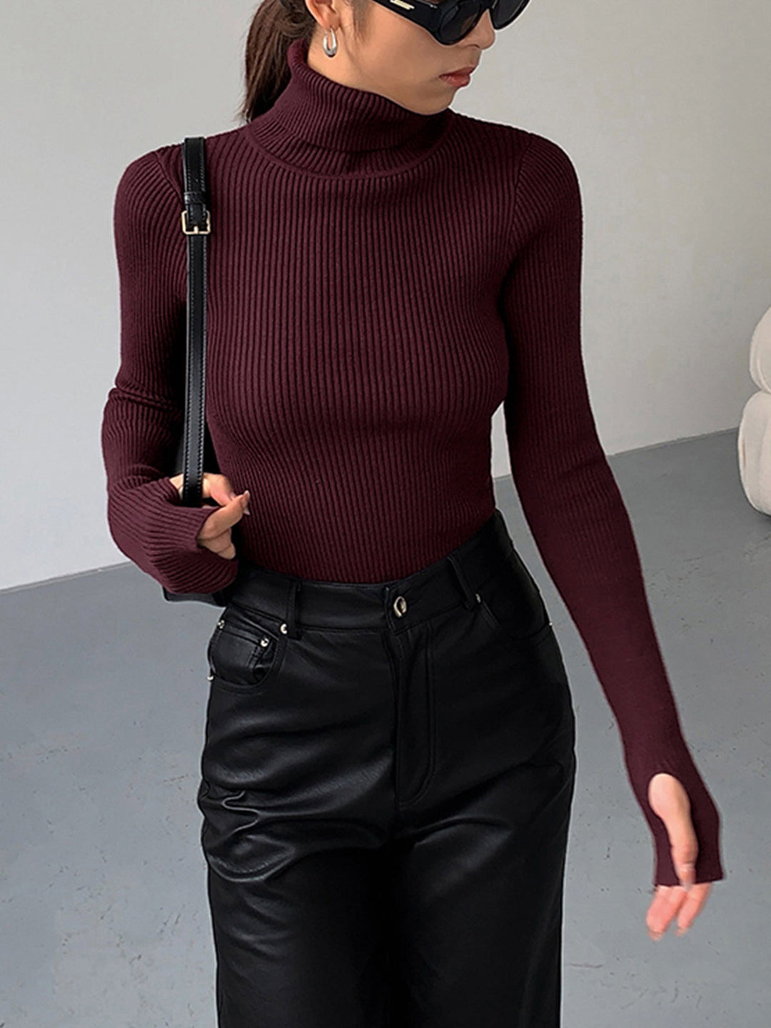 Damen Strickjacke Rollkragen Slim Minimaldesign für Winter (4)