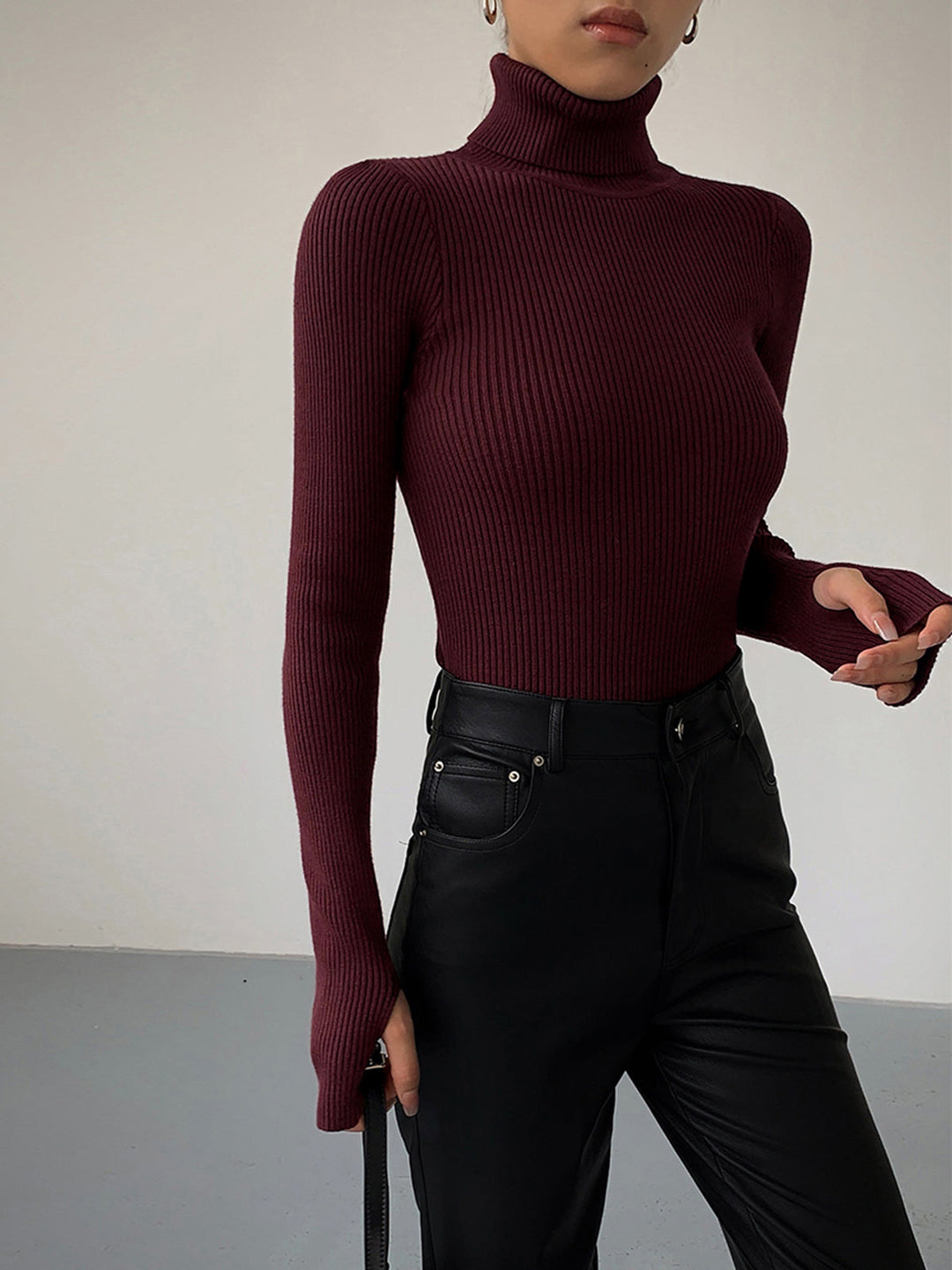 Damen Strickjacke Rollkragen Slim Minimaldesign für Winter (5)