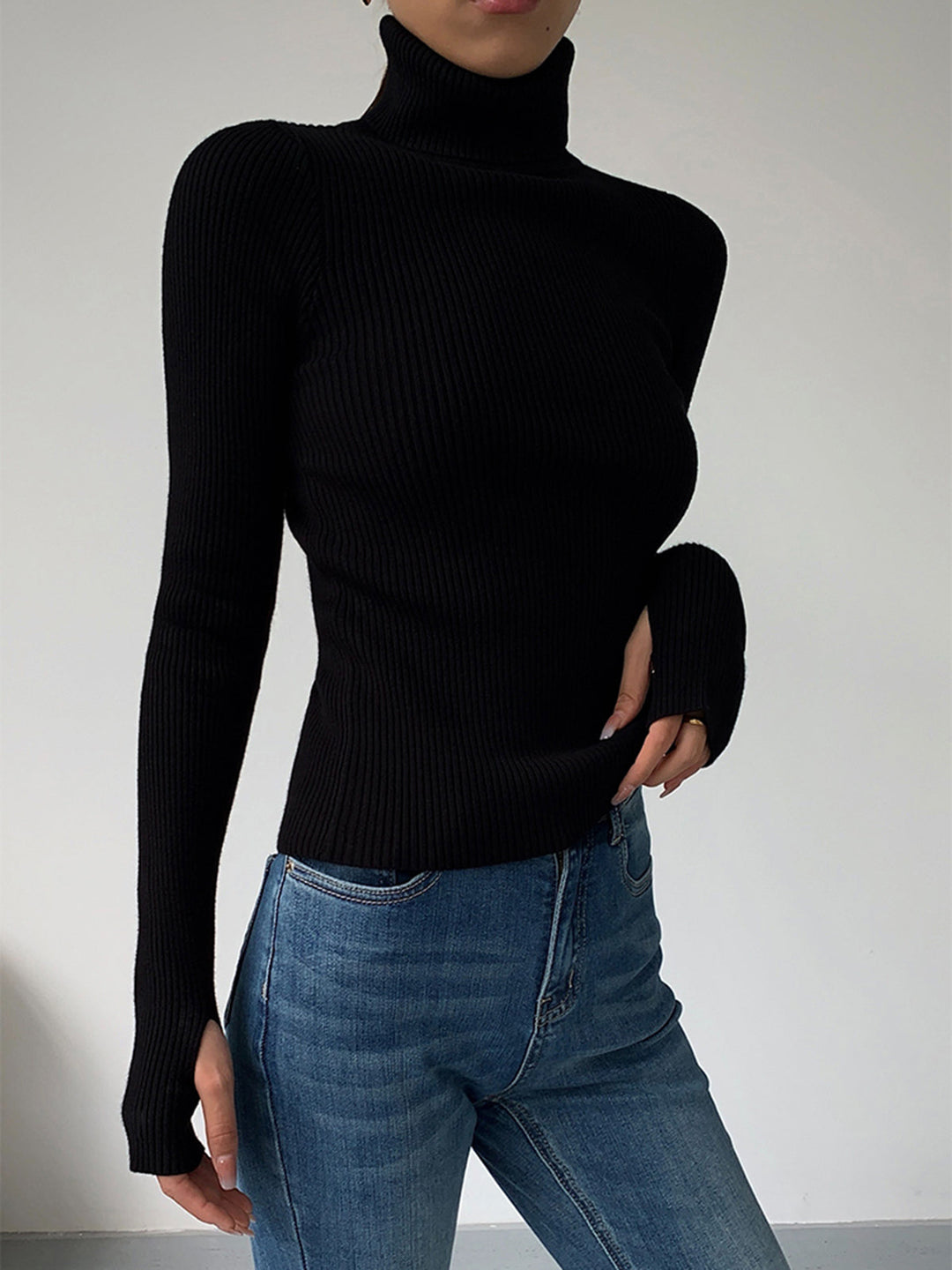 Damen Strickjacke Rollkragen Slim Minimaldesign für Winter (8)