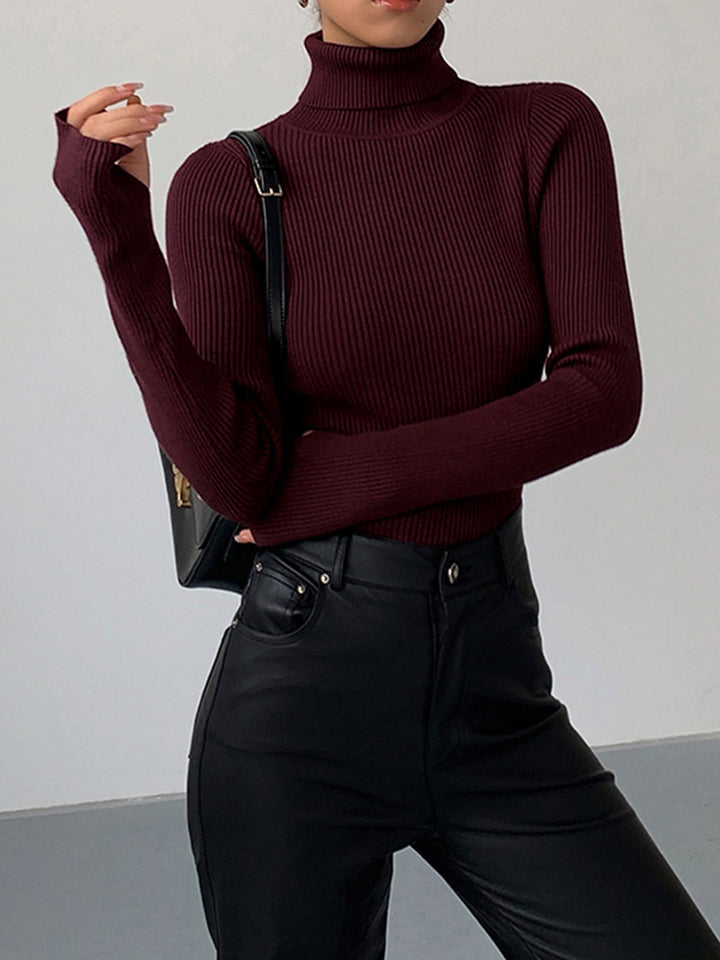 Damen Strickjacke Rollkragen Slim Minimaldesign für Winter in Bordeaux Red