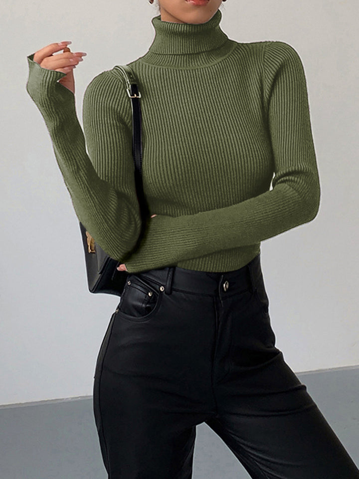 Damen Strickjacke Rollkragen Slim Minimaldesign für Winter in Grün