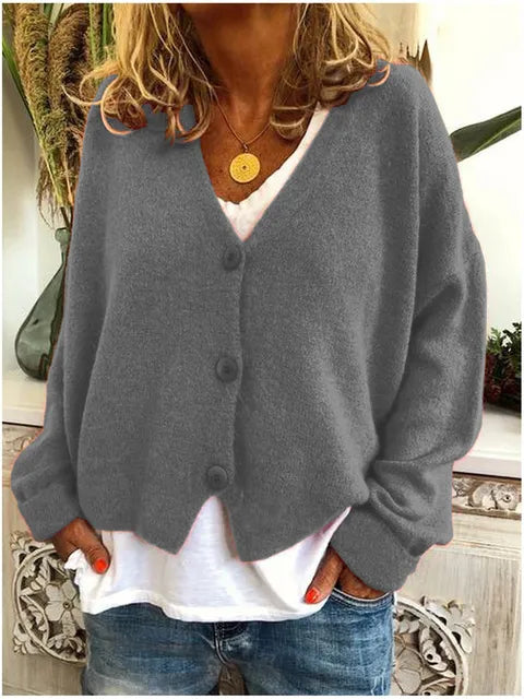 Damen Strickjacke Weich und Vielseitig für Alltag in Grau