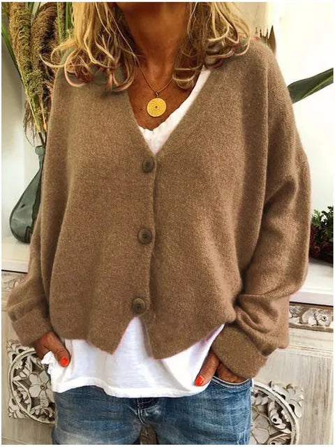 Damen Strickjacke Weich und Vielseitig für Alltag in Khaki