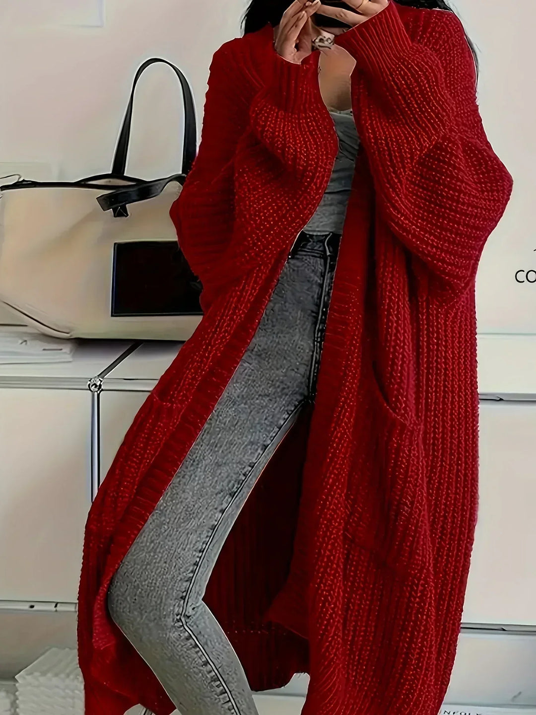 Damen Strickjacke zum Schichten im Oversize-Schnitt in Rot