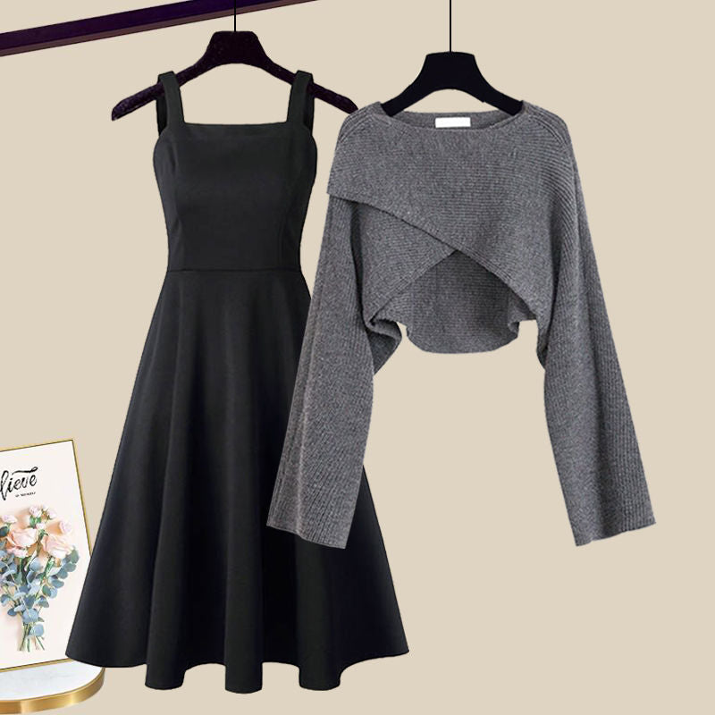 Damen Strickkleid A-Linie im eleganten Set in Grau 1