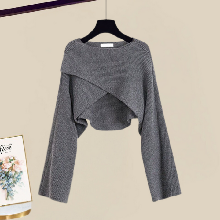 Damen Strickkleid A-Linie im eleganten Set in Grau 2