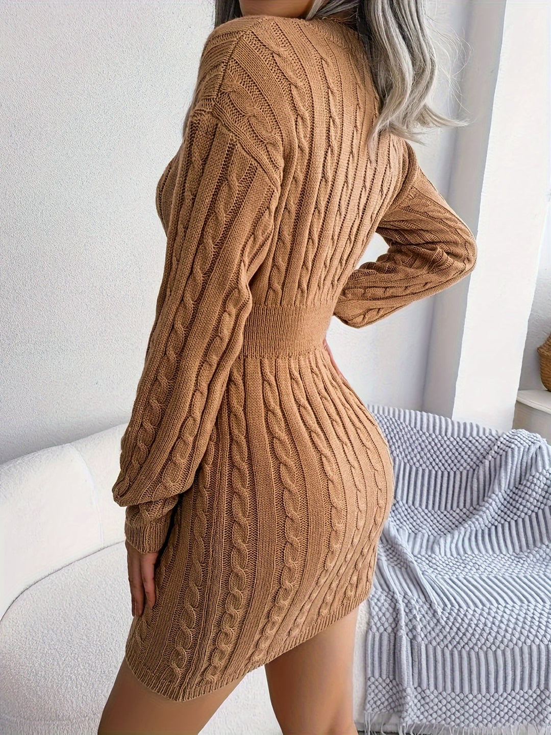 Damen Strickkleid elegant für den Herbst in Dunkelgrün 5