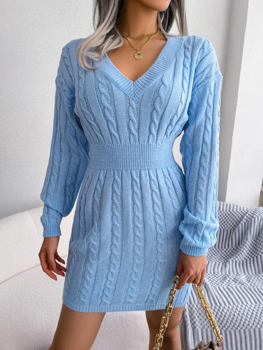 Damen Strickkleid für Hochzeitsgäste im Herbst in Blau