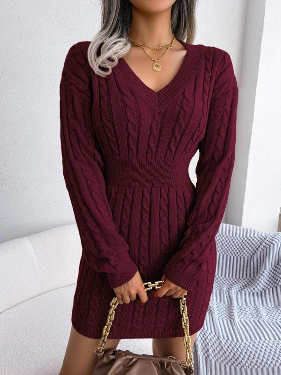 Damen Strickkleid für Hochzeitsgäste im Herbst in Burgunderrot