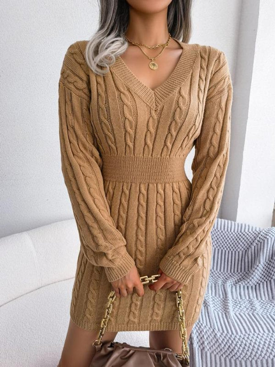 Damen Strickkleid für Hochzeitsgäste im Herbst in Khaki
