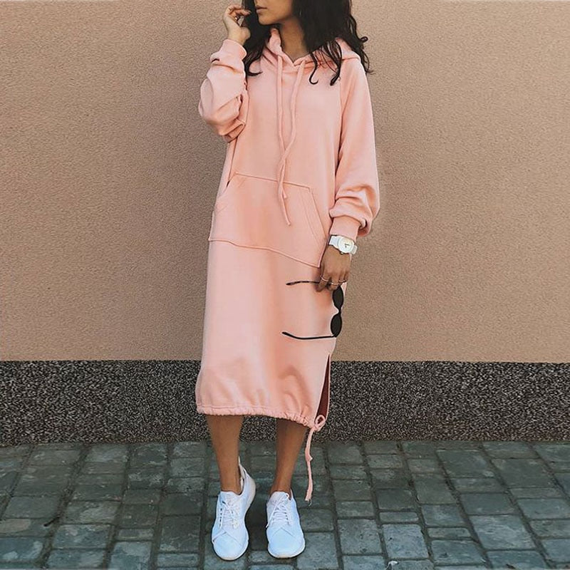 Damen Strickkleid Hoodie Relaxed für Herbst (4)